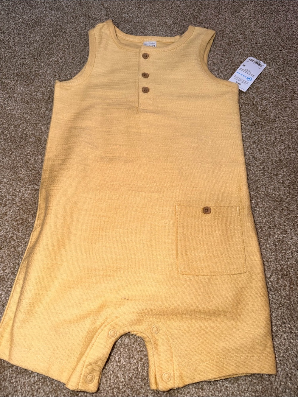 Unbranded Yellow Sleeveless Baby Romper with Button Pocket